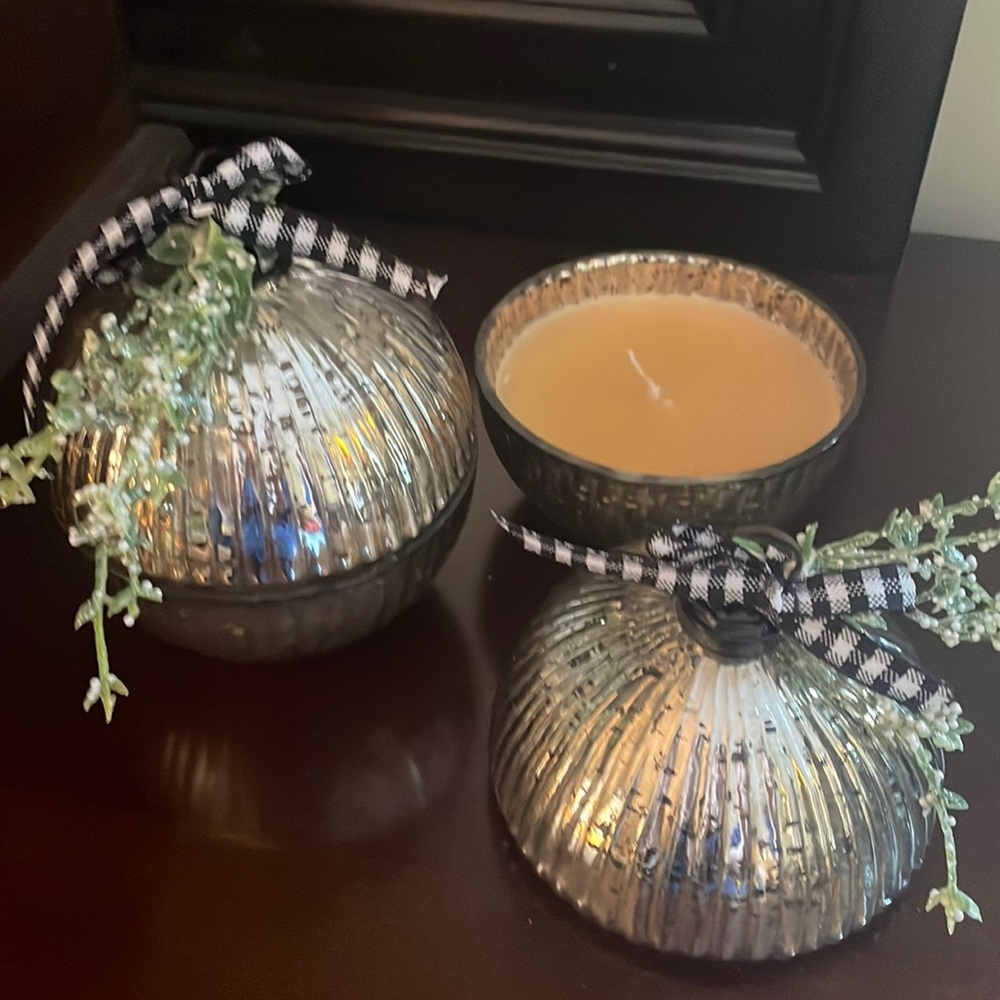 Mercury glass ornament candles. Sold as a set.